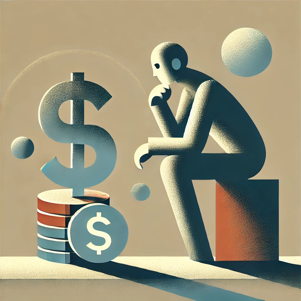 Person thinking and a dollar sign illustration