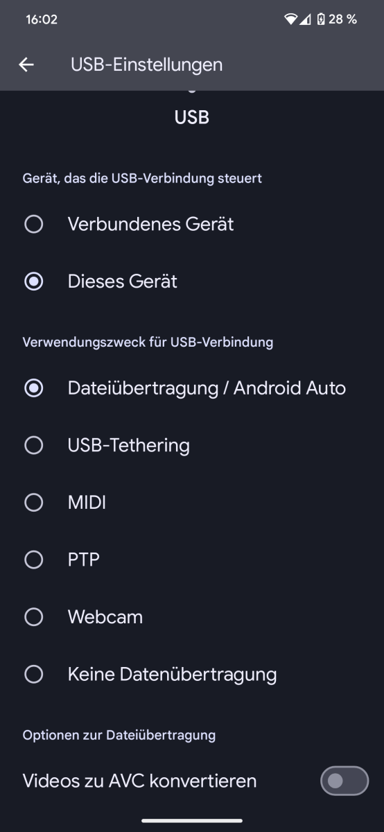 USB-Datenübertragung aktivieren Android