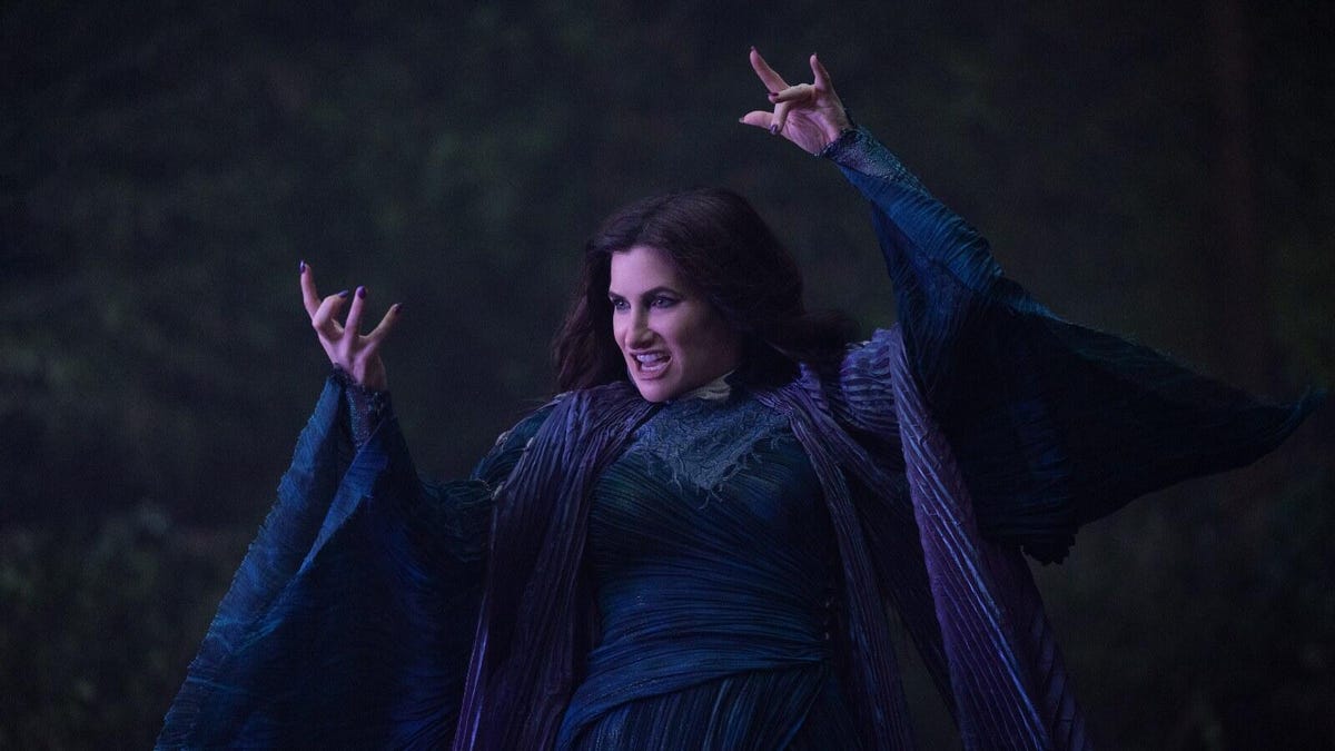 kathryn hahn as agatha harkness stands with hands in magical formation