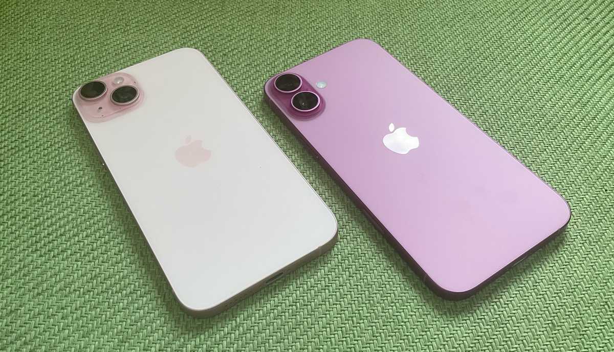 Pink iPhone 15 Plus and iPhone 16 Plus