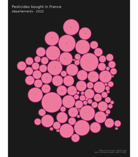 Map of pesticides quantities in France in 2022