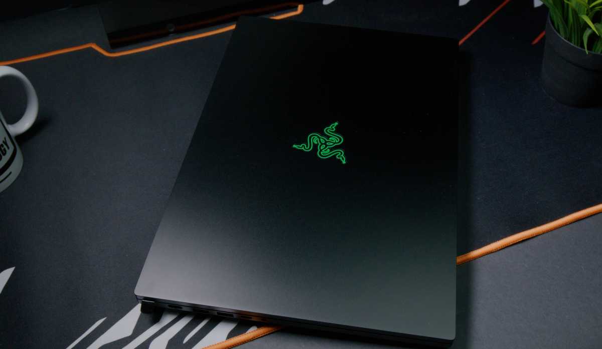 Razer gaming laptop closed with logo on lid hero