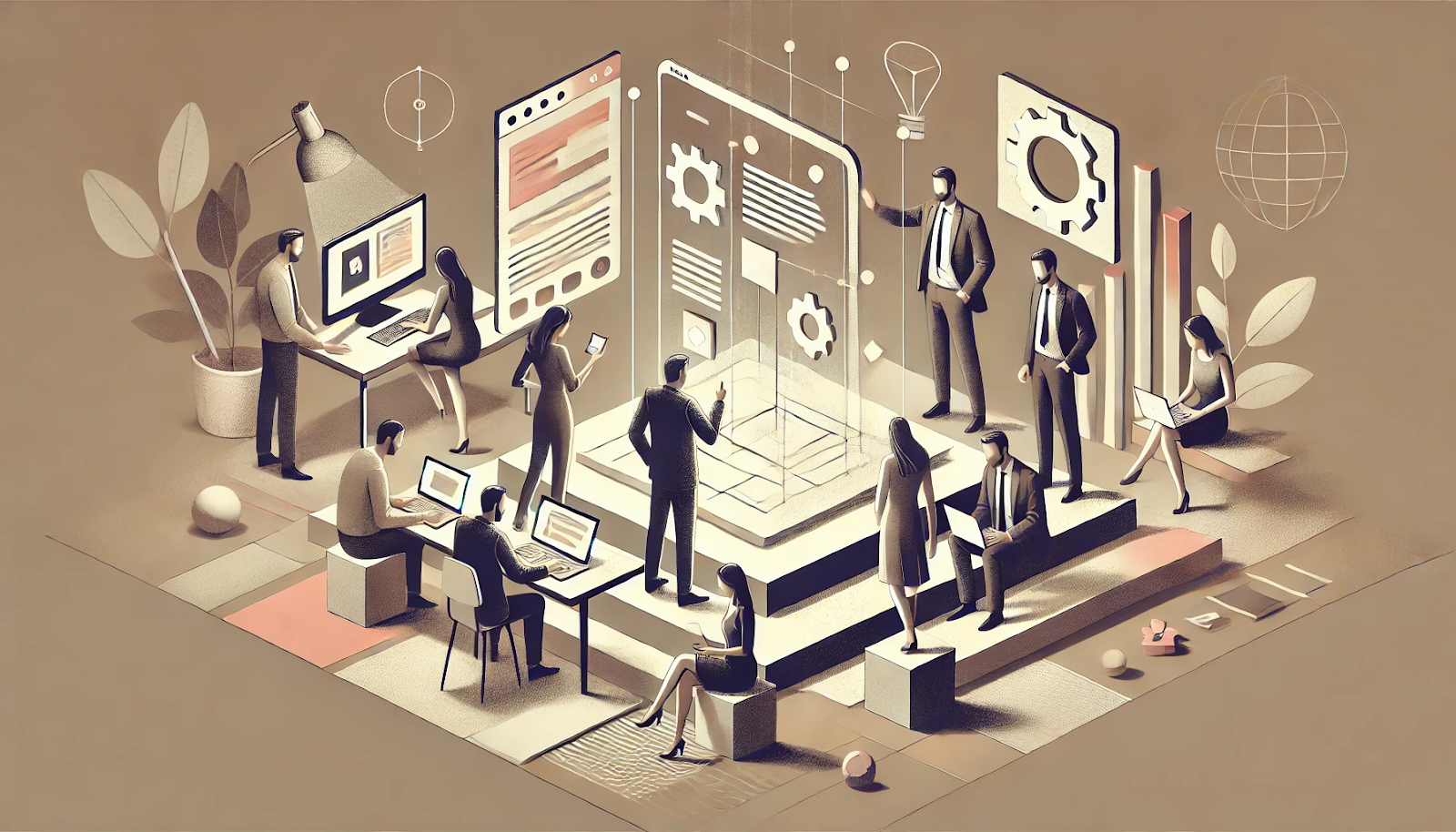 Businessmen working on an app illustration