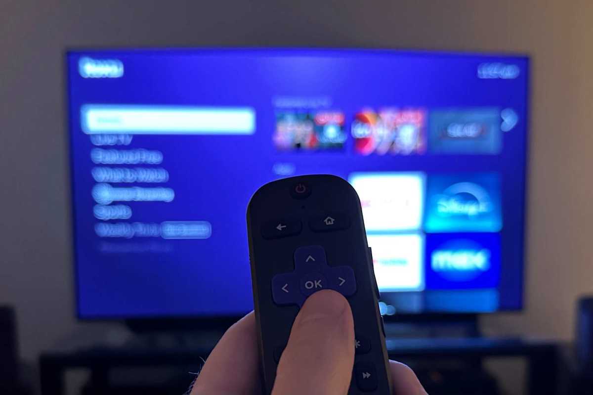 Roku player with remote in foreground