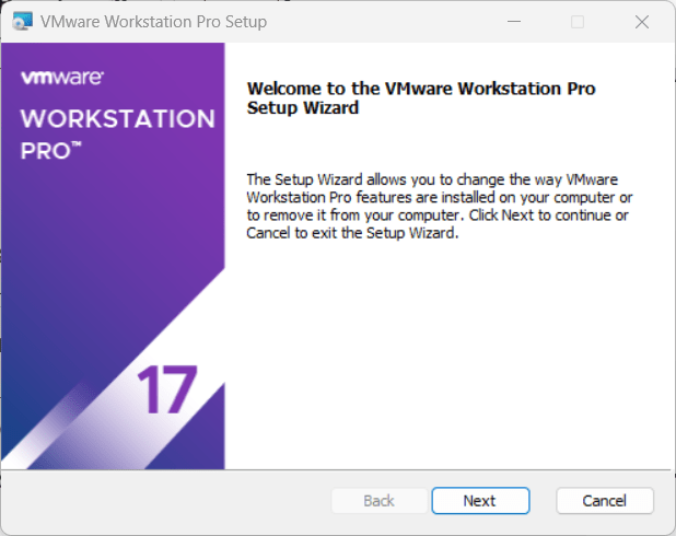 Run the Installer Vmware Workstation