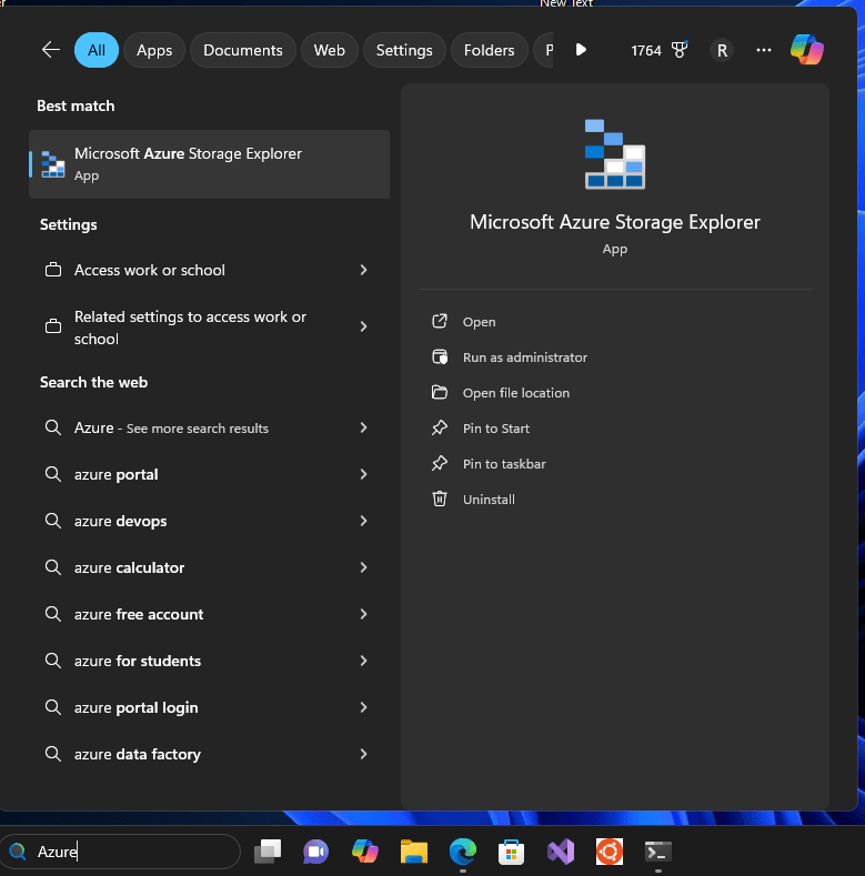 Start Azure Storage Explorer