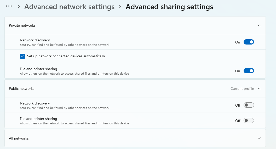 Advanced sharing settings