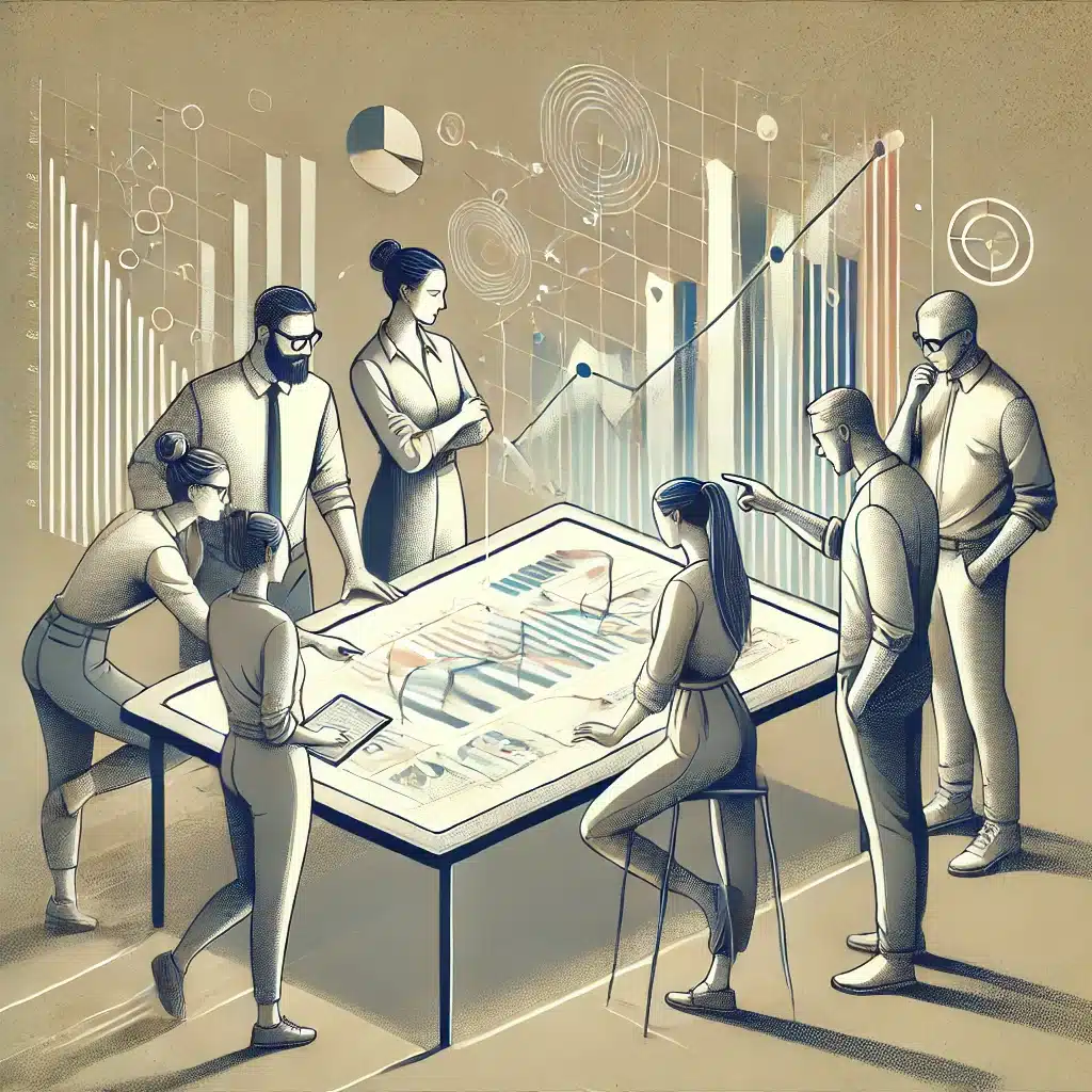 Team working at a table illustration