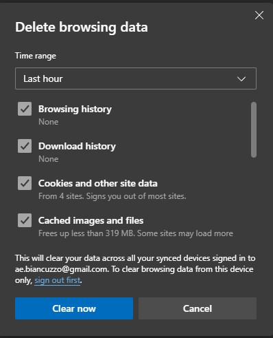 Delete browsing data, Windows 11