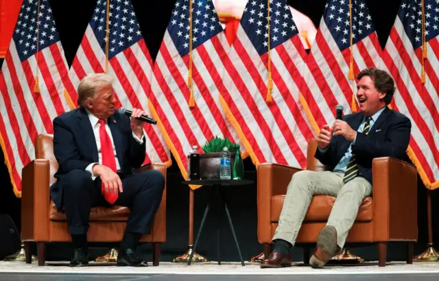 Donald Trump sits with Tucker Carlson Glendale, Arizona on 31 October