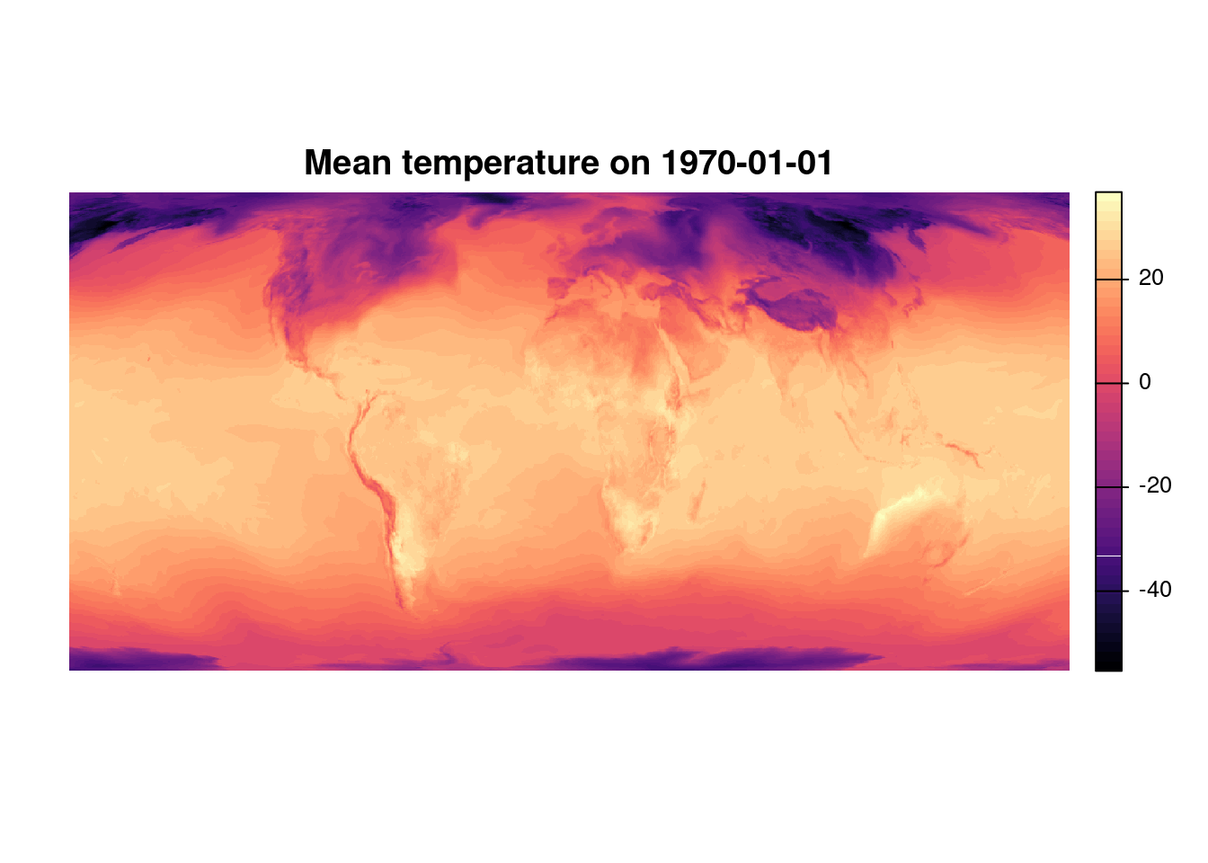 Map of mean temperature at 2 m on 1970-01-01