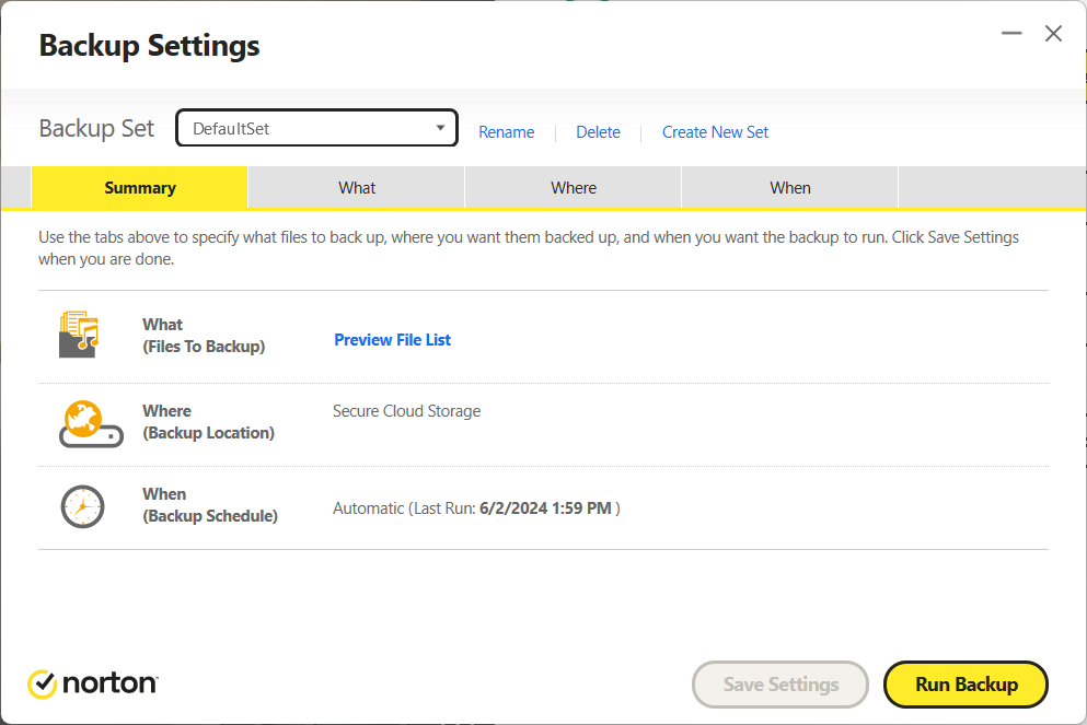 Norton Antivirus Plus cloud backup settings (June 2024)