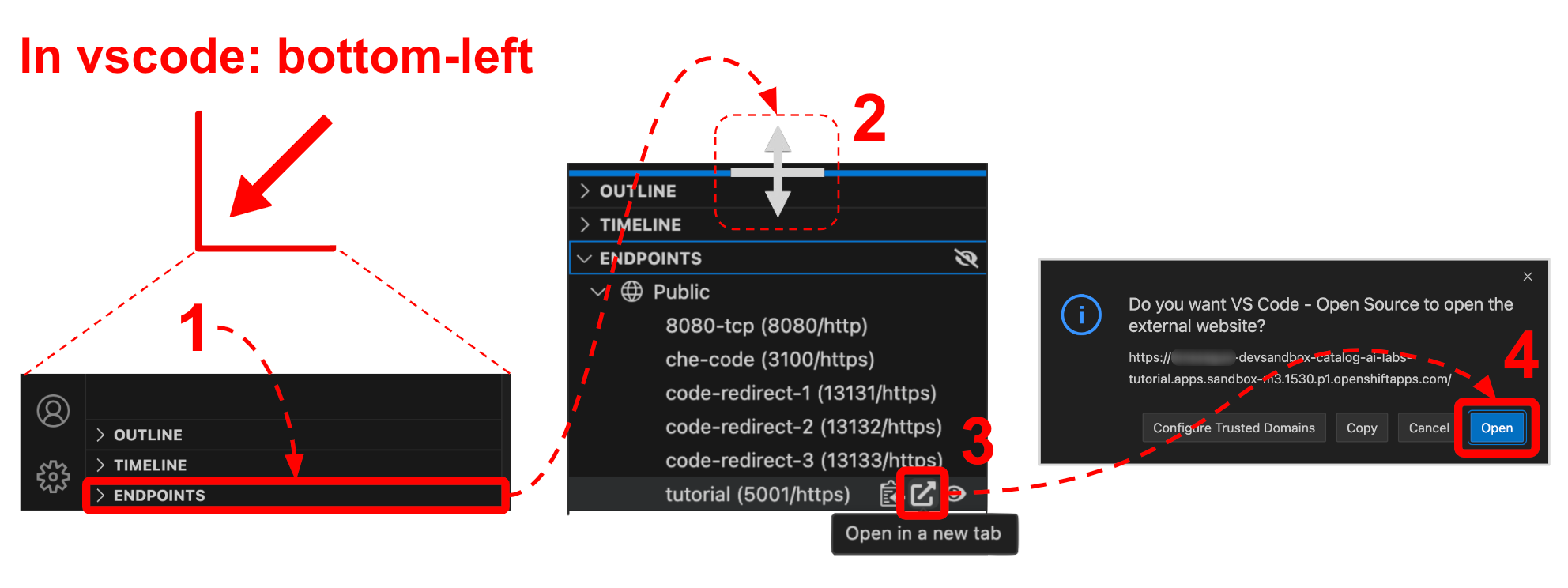 Mouse actions in VS Code to open the tutorial’s menu.