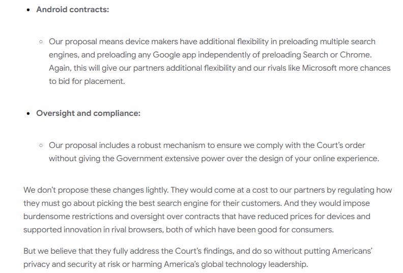 Google's alternative remedies in the lawsuit against the DoJ