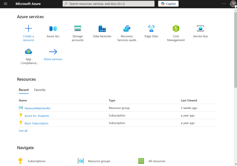 Microsoft Azure Console Dashboard