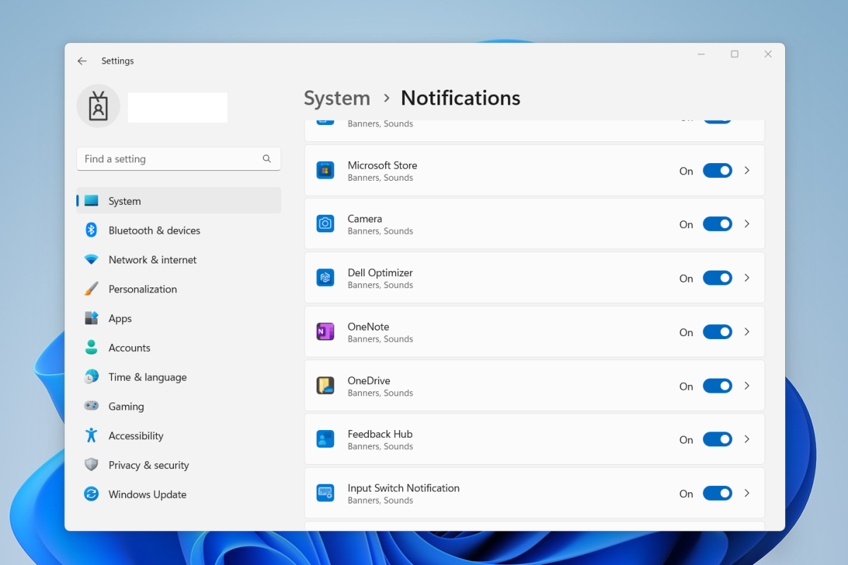 Windows 11 setting to disable specific app notifications screenshot