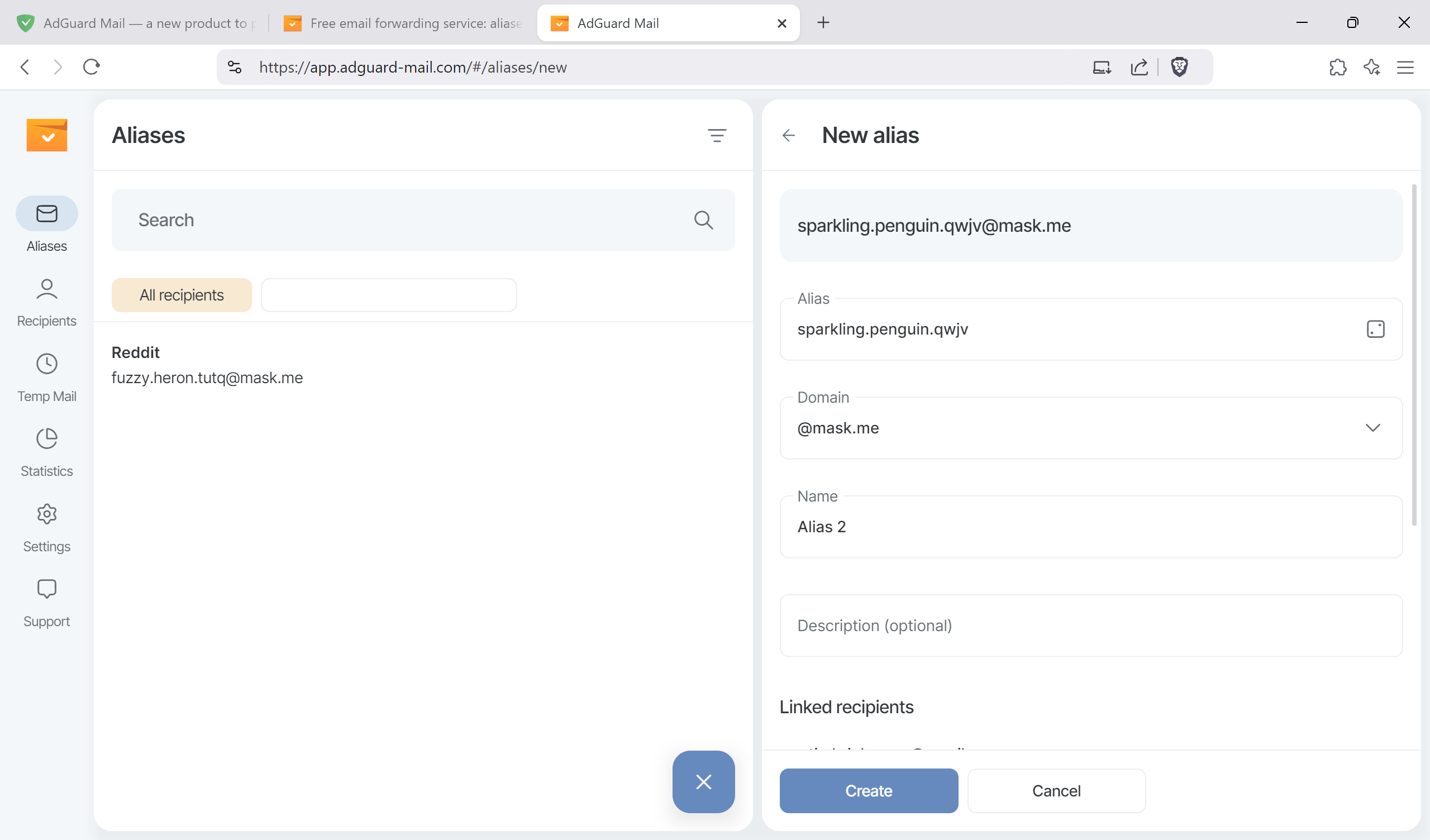 Create Email Alias AdGuard Mail