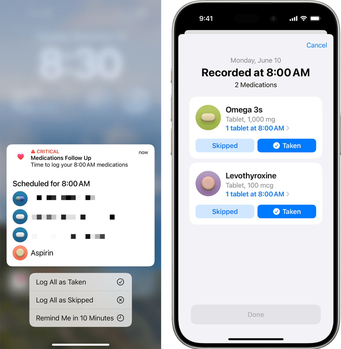 critical meds taken iOS