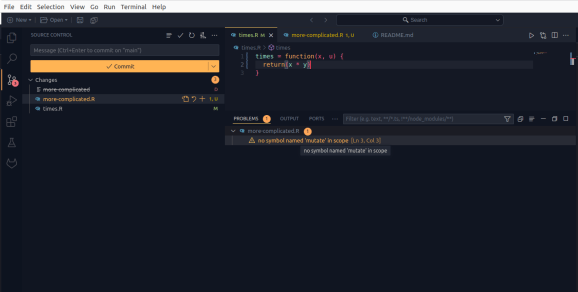 Git window in Positron.