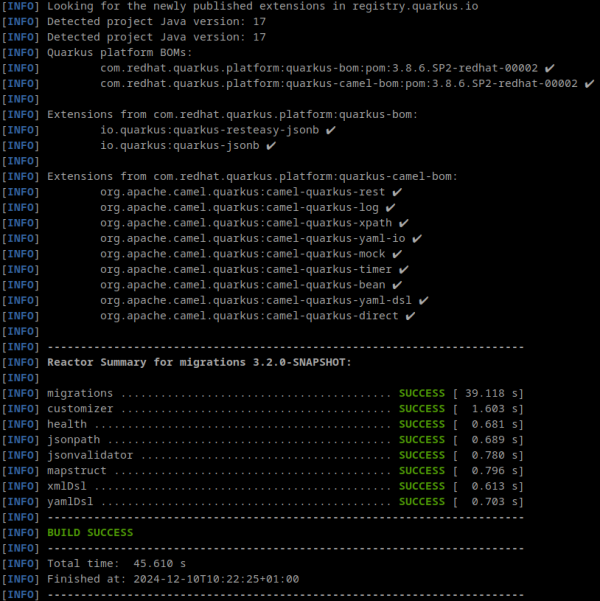 Output from upgrade (3.2.x to 3.8.x)