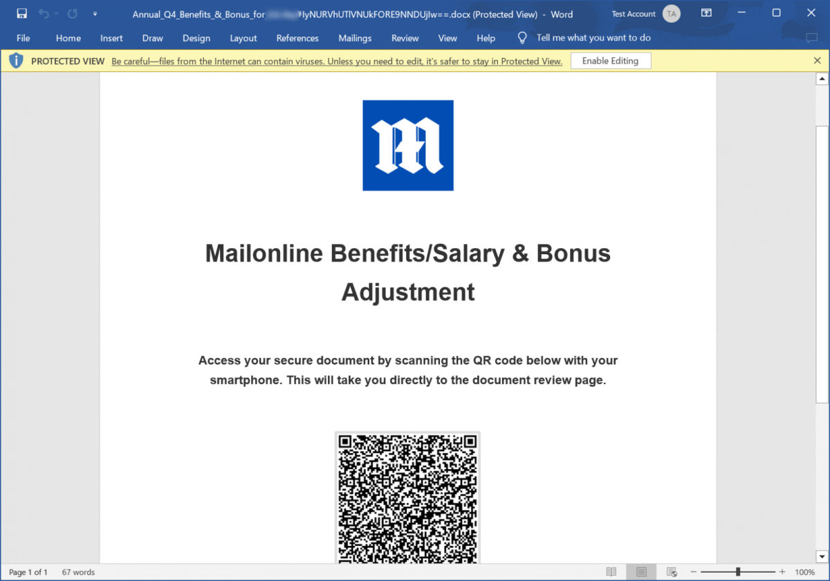 An example of a QR embedded in a recovered Word document, via BleepingComputer