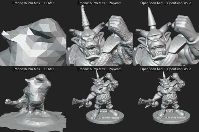 3D Scan with iPhone15 Pro Max vs Raspberry Pi Arducam IMX519 (details in comment)