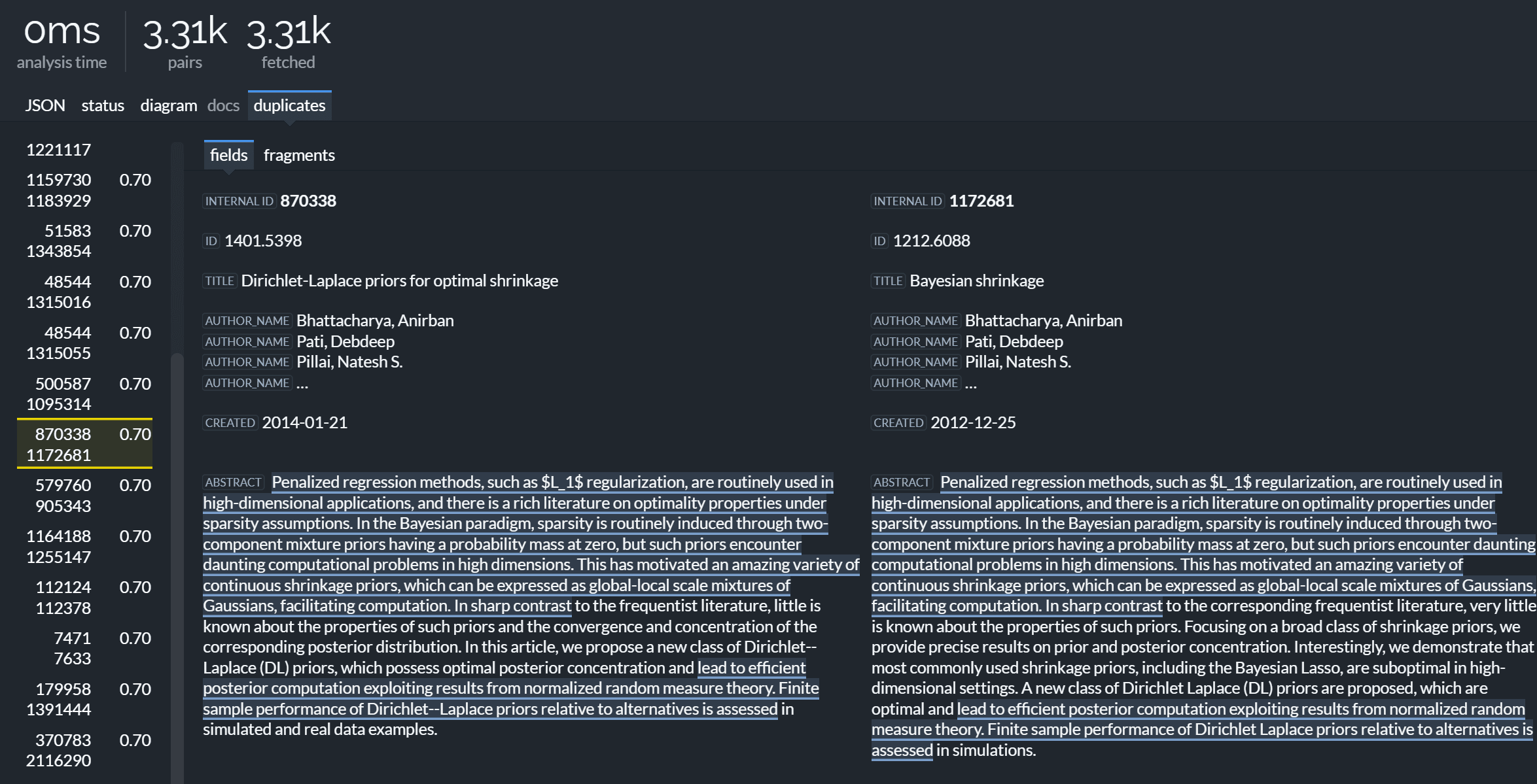 Carrot2 engine identifying identical or similar regions in a file