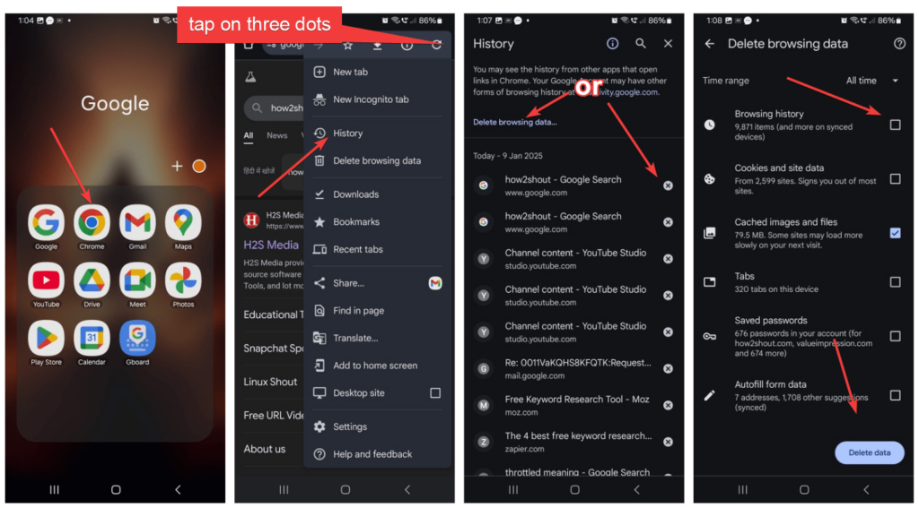 Clear Browsing Data in Chrome browser on Android