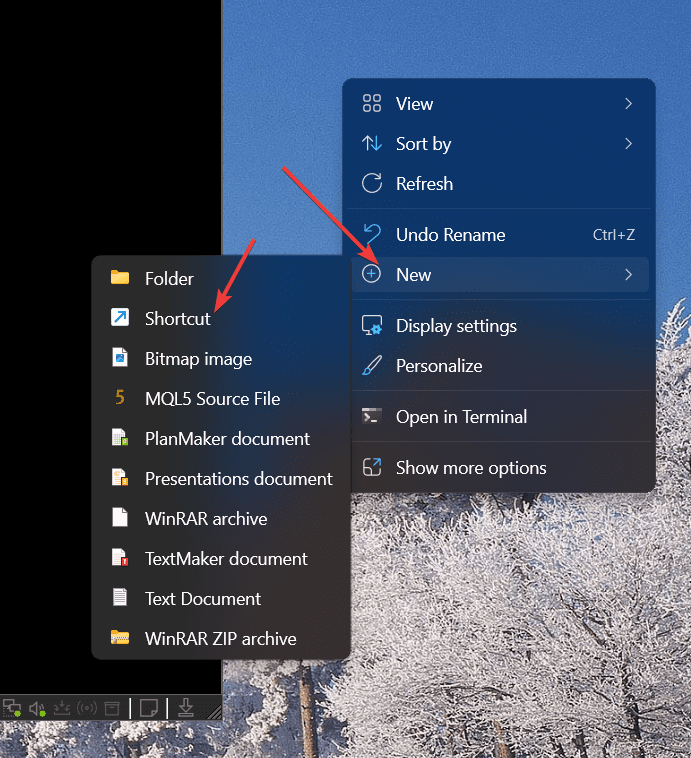 Create a new desktop shortcut