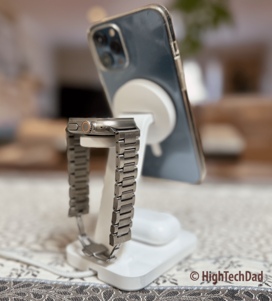 Rear view with Apple Watch - mophie snap+ 3-in-1 wireless charger - HighTechDad review