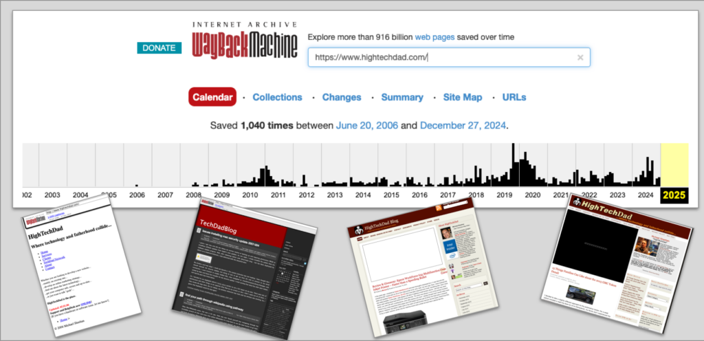 HighTechDad on Wayback Machine - a glimpse back - old HIghTechDad tech stack and look and feel