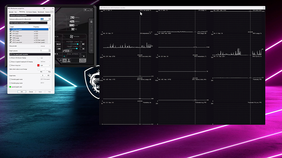 MSI Afterburner hardware monitor screenshot