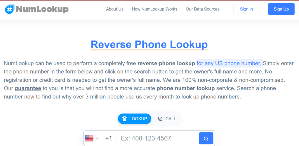 NumLookup USA reverse phone lookup website