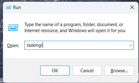 Open Task Manager using the Run Dialog