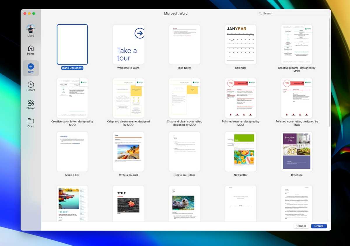 Word for Mac Template Gallery