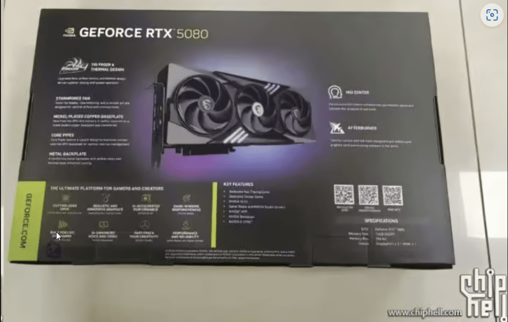 detailed specifications GeForce RTX 5080 with 16GB of GDDR7 RAM