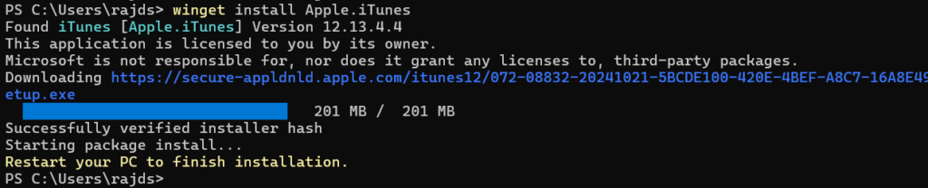 winget install Apple.iTunes
