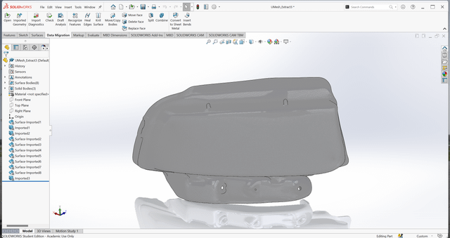 Very much a begineer, but I am wanting to convert this mesh to a solid, but I it looks really clean already, solidworks is failing to knit/ create solid with it. Any advice is much appreciated, I did not scan it, had it scanned.