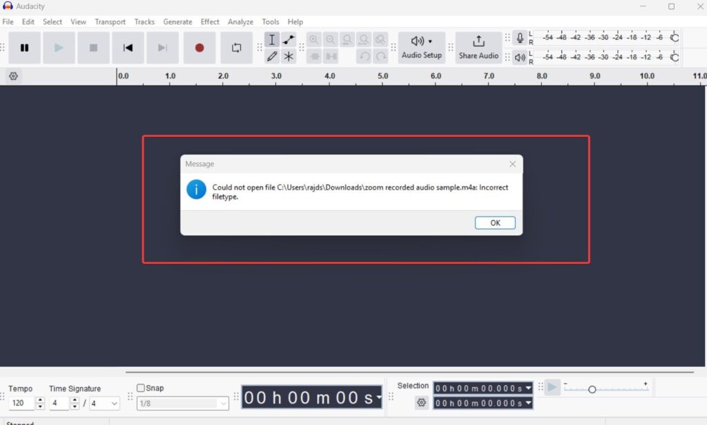 Audacity does not support M4A files