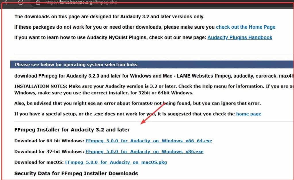 FFmpeg download for Audacity