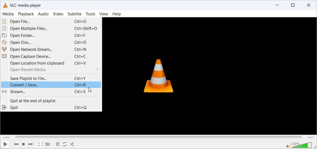 Open VLC Convert or Save option