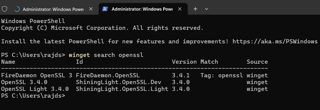 OpenSSL using Winget