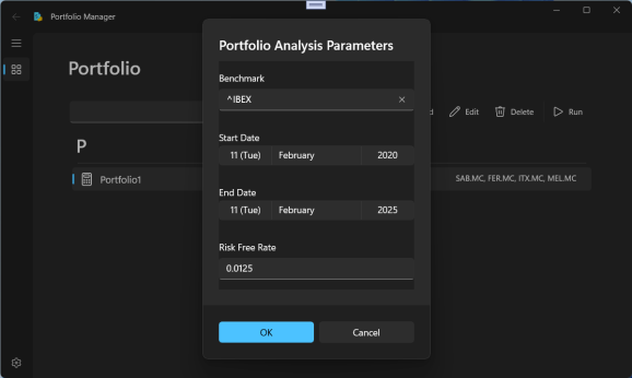 Portfolio Analysis Parameters