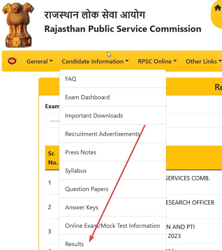 Rajasthan Public Comission result section