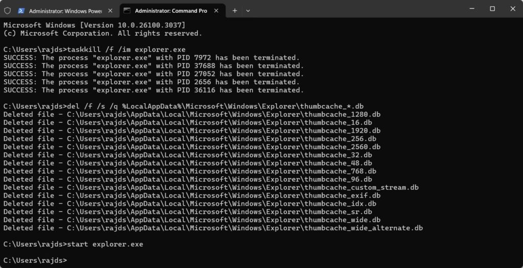 Reset Thumbnail Cache via Command Prompt