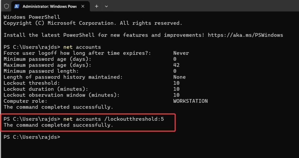 Set Lockout Threshold (Failed Attempts Before Lockout)