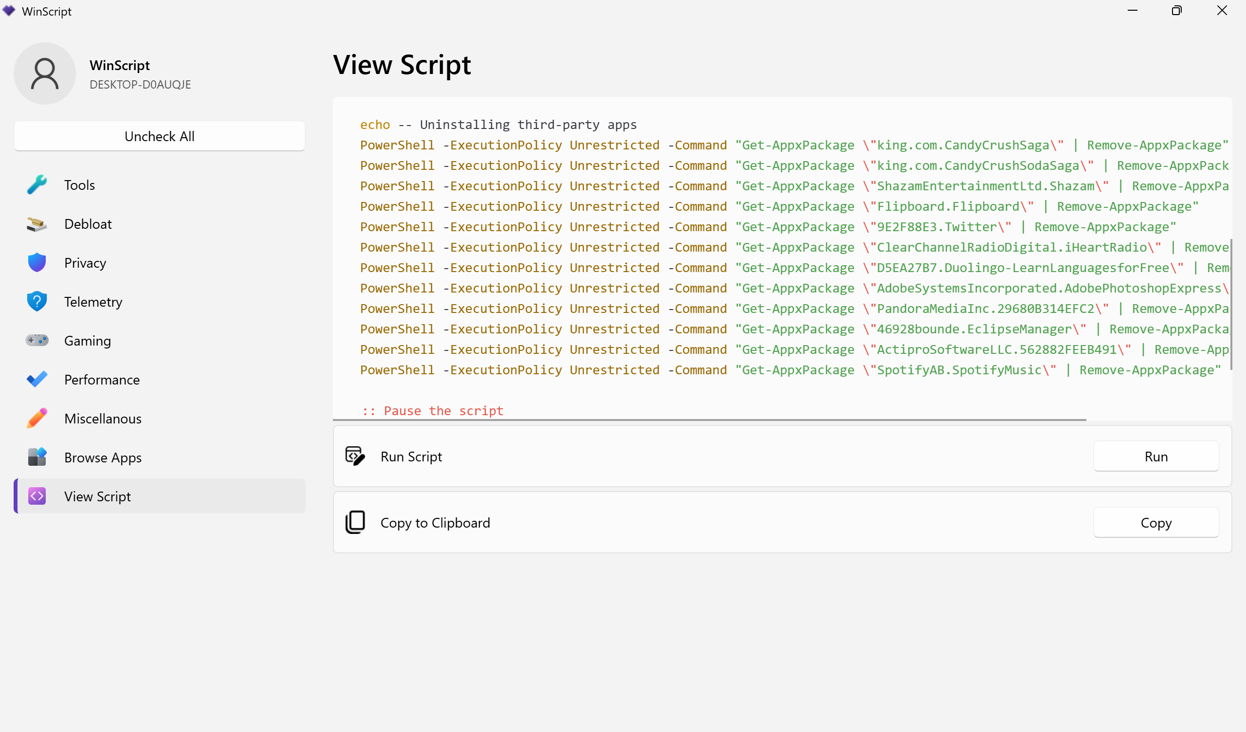 WinScript open-source debloater Windows 10/11