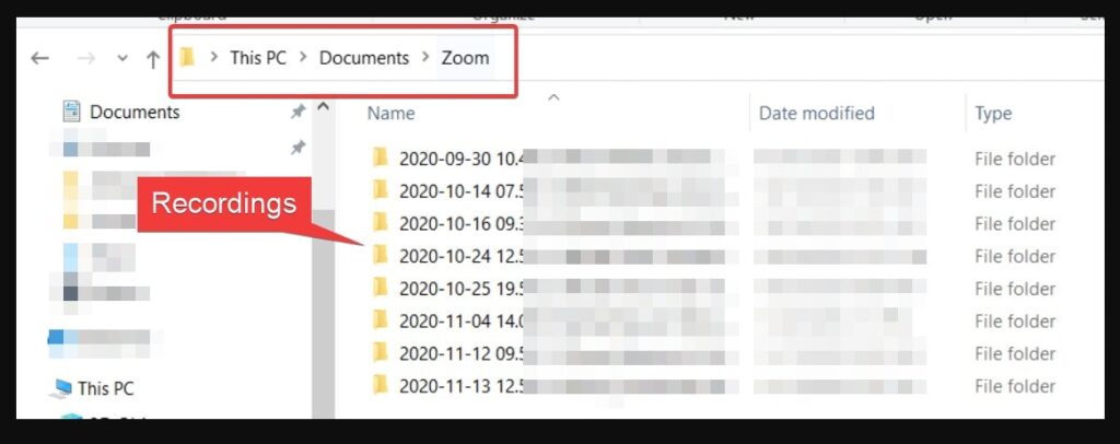 zoom default audo video recording folder