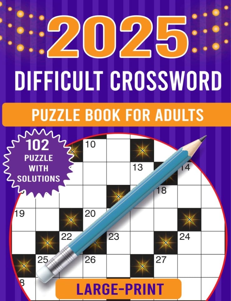 2025 Large Print Difficult Crossword Puzzle Book for Adults