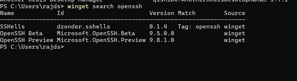 Search OpenSSH in Winget Repository